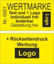 1000 Wertmarken 1/1 "doppelseitig mit Text + Logo SW" inkl. Entwurf